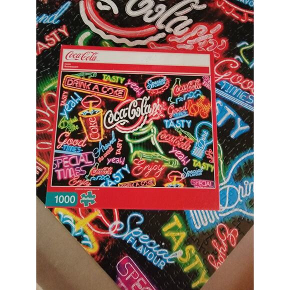 Coca-Cola Neon Jigsaw Puzzle 1000 pc Buffalo Games Complete - Picture 2 of 7